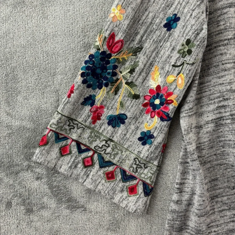 Anthropologie Fig‎ and Flower Embroidered Tie Front Cardigan Womens 3X Gray Boho